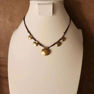 Kenneth Cole Gold Tone Disk and Brown Necklace